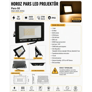 HOROZ Pars-50 50w SARI 2700k Led Projektör SMD Günışığı IP65 (50 Watt 220 Volt)