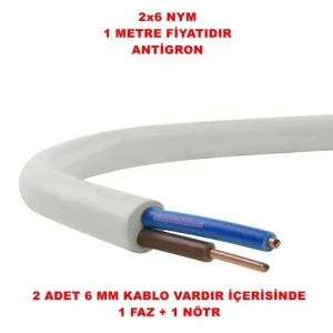 HÜNKA 2x6mm NYM Elektrik Kablosu (Bakır İkili Tek Damar Antigron Tesisat Kablosu)