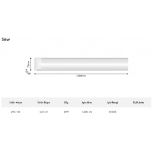 İNOLED 120cm 36W Led Bant Armatür BEYAZ 6500K IP40