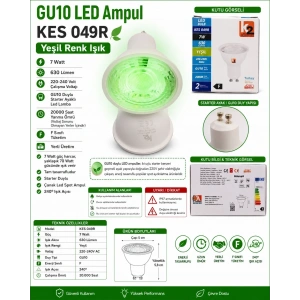 K2 7w YEŞİL Gu10 Duylu Lensli Çanak Led Spot Ampul 630lm 7 Watt 220 Volt (Starter Duylu)