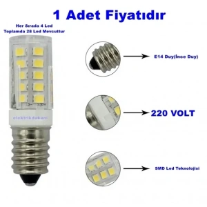K2 E-14 2.5w Mısır Led Ampul BEYAZ 6500k (İnce Duy Buz Dolabı Ampulu Beyaz Işık)