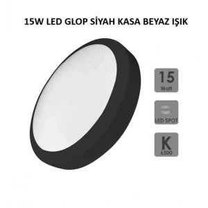 LED 16W Glop Armatür Beyaz Işık SİYAH Plastik Kasa 6500k Sıva Üstü IP20