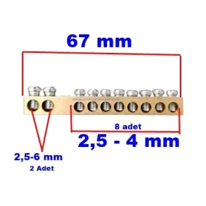 MUTLUSAN 8+2 10lu Delikli Nötür ve Topraklama Klemensi Ayaksız (Papuçsuz)