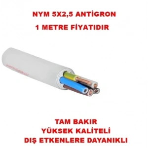 ÖZNUR 5x2.5mm NYM Elektrik Kablosu Gri (NVV Bakır Beşli Antigron Tek Damar Tesisat Kablosu)