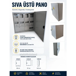 ÖZPA 1054 Sıva Üstü 4 Monofaze Sayaçlı 26 Otomatlı Elektrik Panosu IP40 S. Ü.