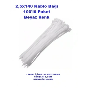 PEMSAN Klips Kablo Bağı 2.5x140 BEYAZ (100lü Paket) Kablo Cırdı