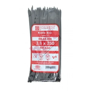 PEMSAN Klips Kablo Bağı 3.6x250 SİYAH (100lü Paket) Kablo Cırdı
