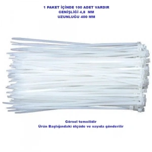 PEMSAN Klips Kablo Bağı 4.8x400 BEYAZ (100lü Paket) Kablo Cırdı