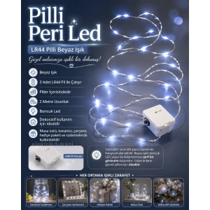 Peri Led 2mt Pilli Süsleme Ledi BEYAZ Işık 6400k 3 Mod Animasyon Efektli (2 Metre 3 Adet LR44 Pilleri Dahil )