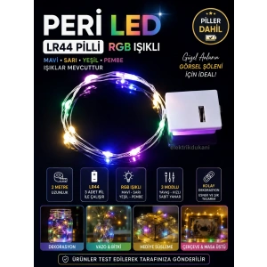 Peri Led 2mt Pilli Süsleme Ledi RGB Işık 3 Mod Animasyon Efektli(2 Metre 3 Adet LR44 Pilleri Dahil )
