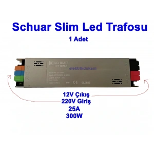 SCHUAR Süper Slim 12v 25A Şerit Led Trafosu 300w IP20  (Epox Dolgu Elektronik Devre 12 Volt 25 Amper 25mt ye Kadar Kullanım İçin Uygundur)