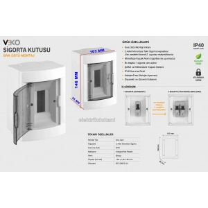VİKO 2li Sıva Üstü Otomat Sigorta Kutusu - Klemensli IP40 Halogen Free S. Ü.