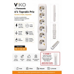 VİKO Multilet BEYAZ Altılı Grup Priz Topraklı Klemensli (6lı Kablosuz)