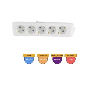 VİKO Multilet BEYAZ Beşli Grup Priz Topraklı Klemensli (5li Kablosuz)