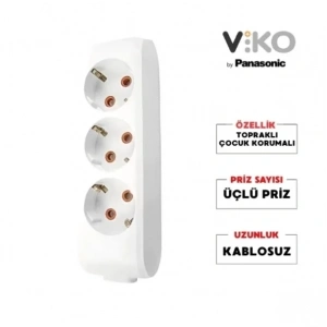 VİKO Multilet BEYAZ Üçlü Grup Priz Topraklı Klemensli (3lü Kablosuz)
