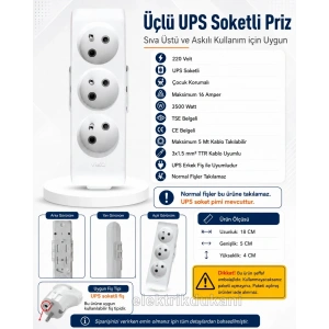 VİKO Multilet BEYAZ Üçlü UPS Grup Priz Topraklı Klemensli (3lü Kablosuz)