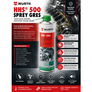 WÜRTH HHS Sprey Sıvı Gres Dişli Yağlama HHS 500ml LUBE (Suya ve Toza Dayanıklı)