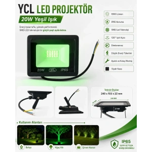YCL 20w YEŞİL Led Projektör SMD IP65 1800lm (20 Watt 220 Volt)