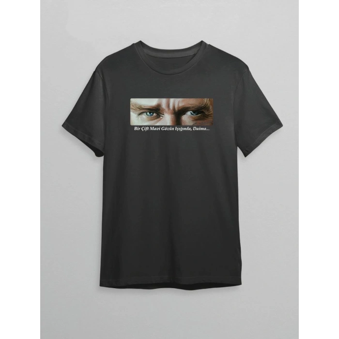 10 Kasım Atatürkü Anma Günü Baskılı Oversize Bisiklet Yaka T-shirt - Siyah