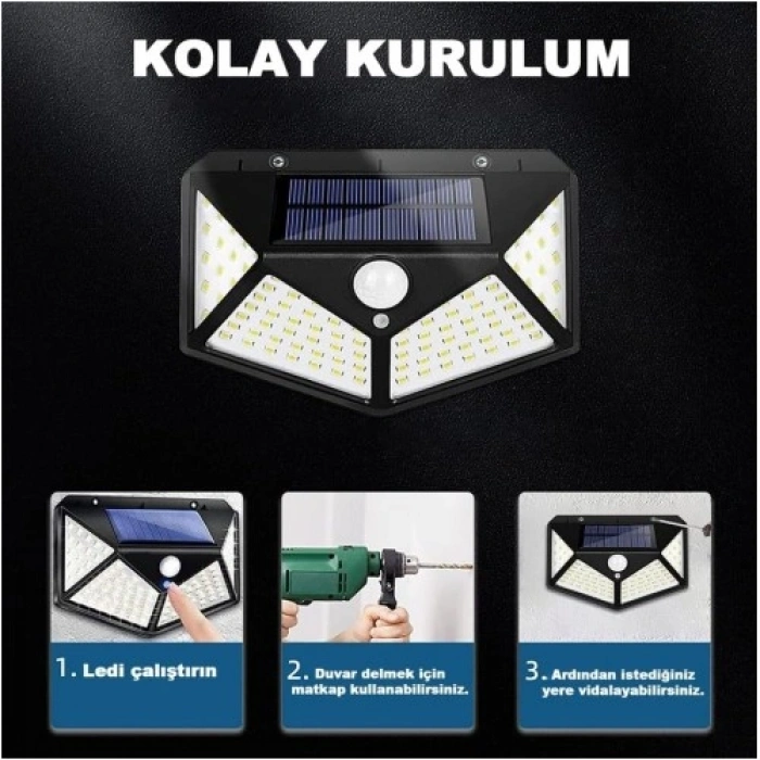 100 Led Dış Mekan Solar Aydınlatma Fotoselli Solar Lamba