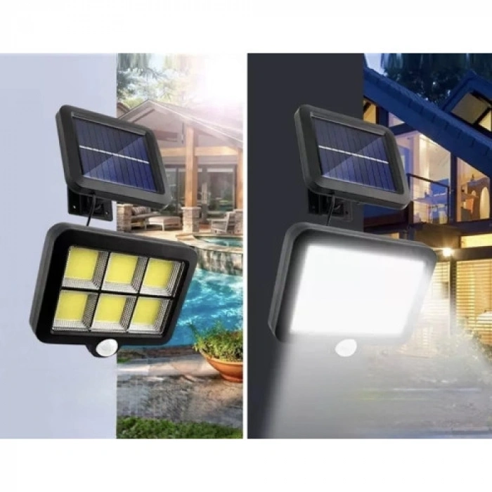 120 Cob Led Solar Panelli 3 Modlu Duvar Lambası Uzaktan Kumandalı
