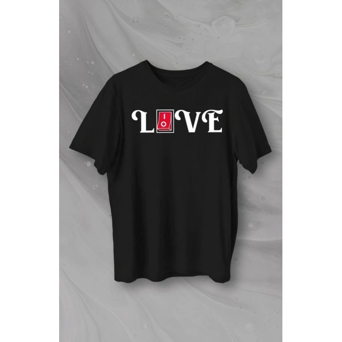 14 Şubat Sevgililer Günü Love Baskılı Oversize Bisiklet Yaka T-shirt - Siyah
