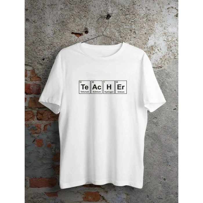 24 Kasım Kimya Öğretmeni Hediyesi Baskılı Bisiklet Yaka T-shirt - Beyaz