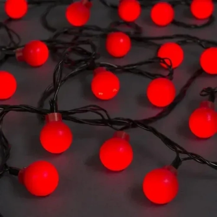 5m 28 LED Mini Top Işık Kırmızı - Fişli, Siyah Kablo