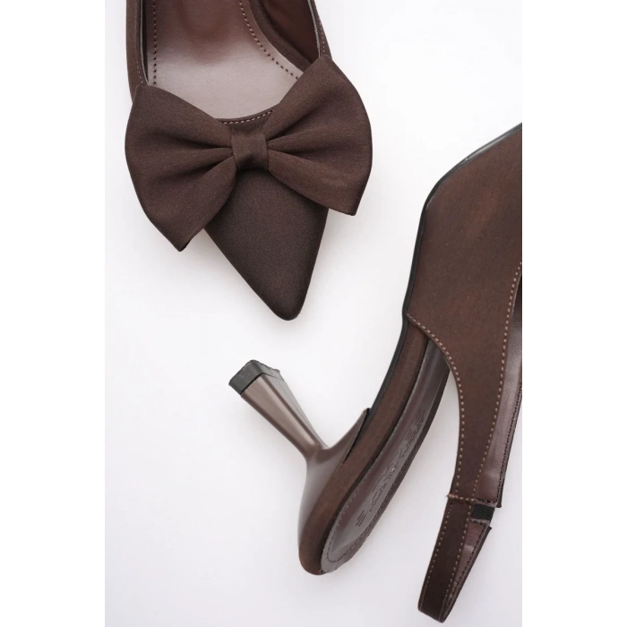 Acı Kahve Fiyonklu Kitten Topuklu Slingback Kadın Ayakkabı TR08MS24C