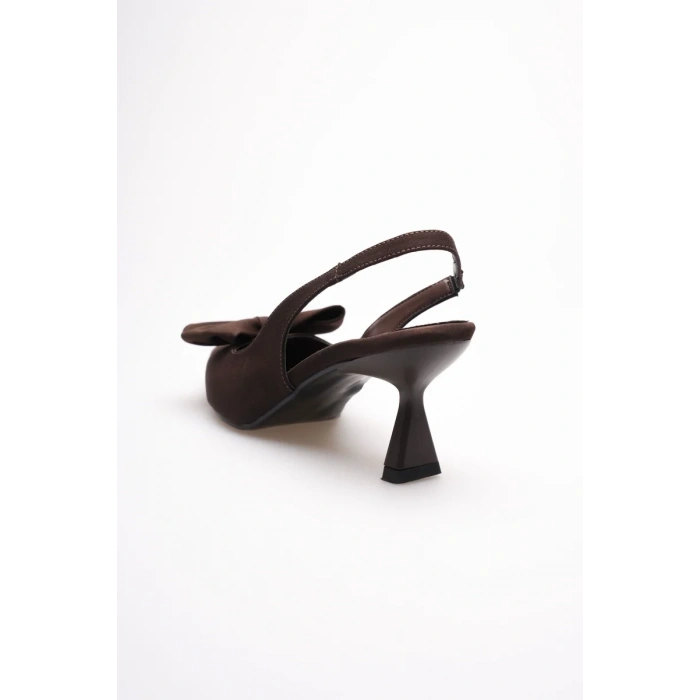 Acı Kahve Fiyonklu Kitten Topuklu Slingback Kadın Ayakkabı TR08MS24C