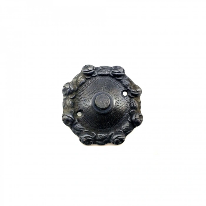 Antika Tarz Dekoratif Pirinç Güllü Kapı Zili - 75mm, Oksit