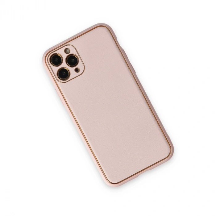 Apple İphone 11 Pro Kılıf Coco Deri Silikon Kapak - Pudra