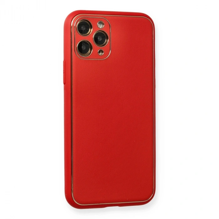 Apple İphone 11 Pro Max Kılıf Coco Deri Silikon Kapak - Kırmızı