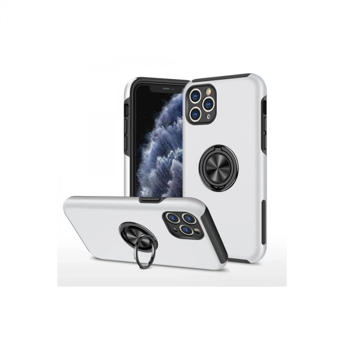 Apple İphone 11 Pro Max Kılıf Elit Yüzüklü Kapak - Gümüş
