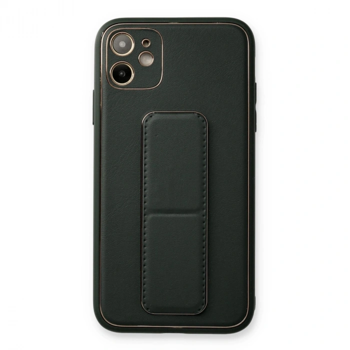 Apple İphone 12 Kılıf Coco Deri Standlı Kapak - Füme
