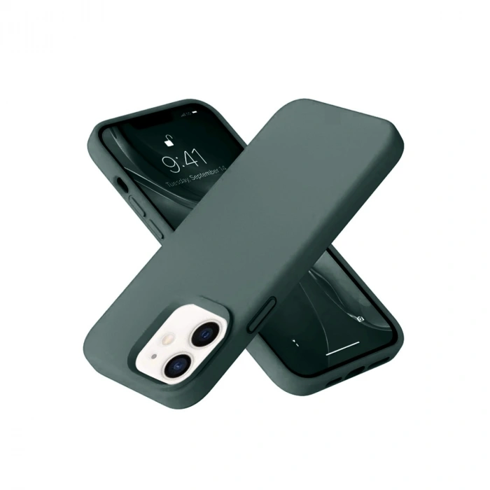 Apple İphone 12 Kılıf Nano İçi Kadife Silikon - Koyu Yeşil