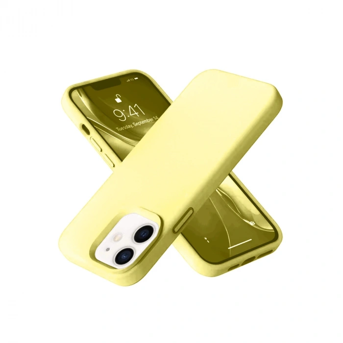 Apple İphone 12 Kılıf Nano İçi Kadife Silikon- Sarı