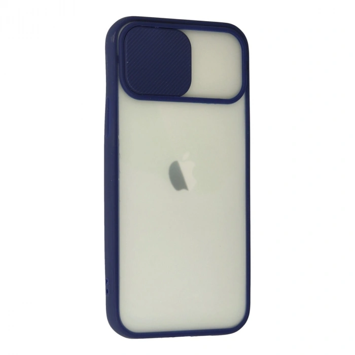 Apple İphone 12 Kılıf Palm Buzlu Kamera Sürgülü Silikon - Lacivert