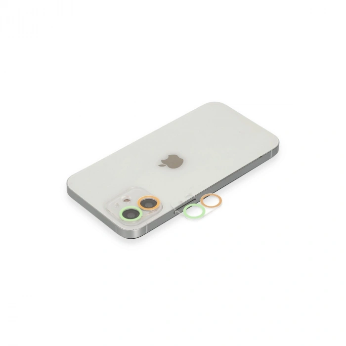 Apple İphone 12 Mini Renkli Kamera Lens Koruma Cam - Turuncu-yeşil