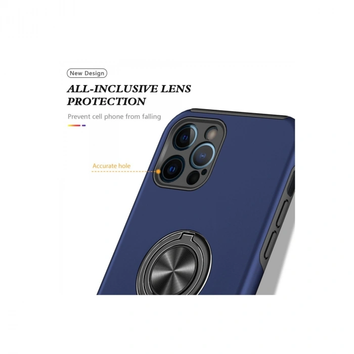 Apple İphone 12 Pro Kılıf Elit Yüzüklü Kapak - Lacivert