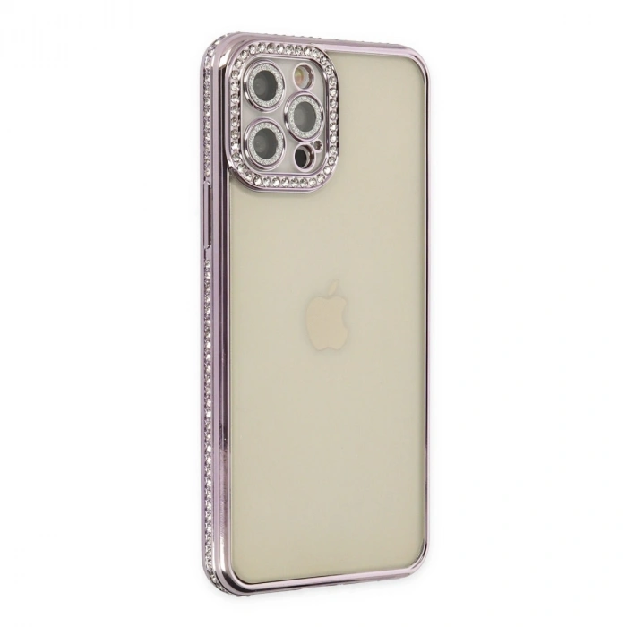 Apple İphone 12 Pro Kılıf Joke Taşlı Silikon - Mor
