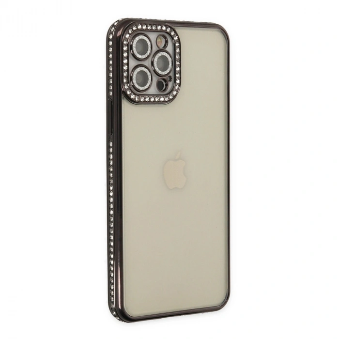 Apple İphone 12 Pro Kılıf Joke Taşlı Silikon - Siyah