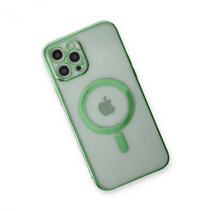 Apple İphone 12 Pro Kılıf Magneticsafe Lazer Silikon - Haki Yeşil