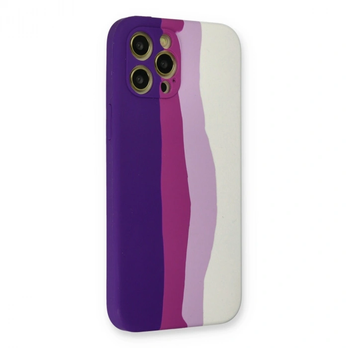Apple İphone 12 Pro Max Kılıf Ebruli Lansman Silikon - Mor-beyaz
