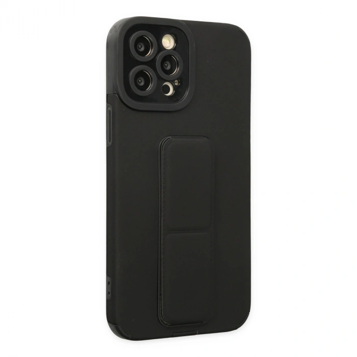 Apple İphone 12 Pro Max Kılıf Mega Standlı Silikon - Siyah