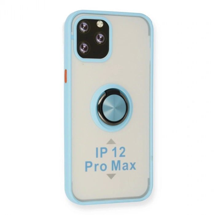 Apple İphone 12 Pro Max Kılıf Montreal Yüzüklü Silikon Kapak - Buz Mavi