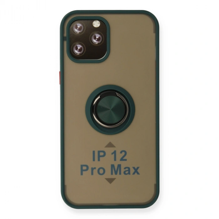 Apple İphone 12 Pro Max Kılıf Montreal Yüzüklü Silikon Kapak - Yeşil