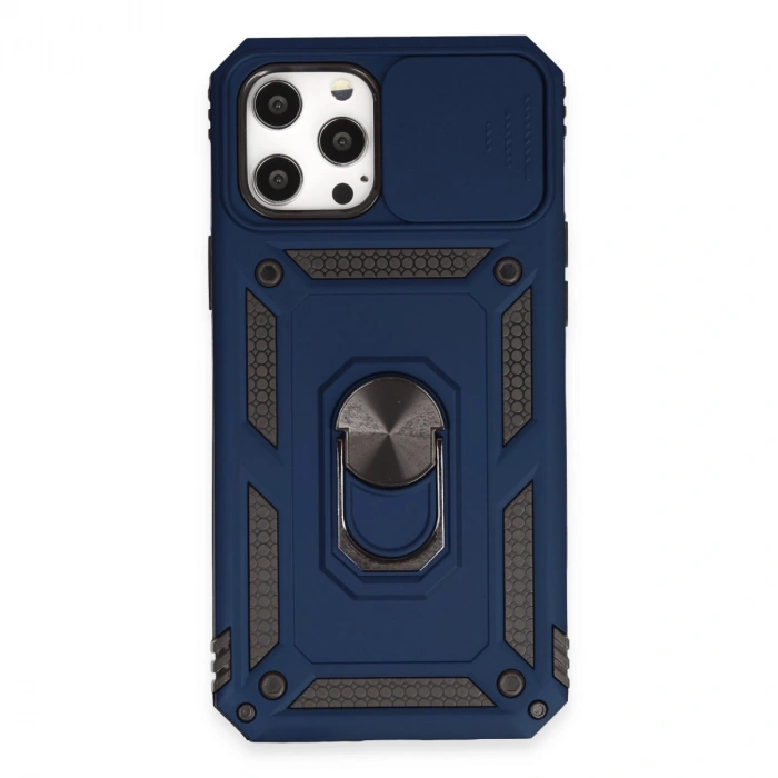 Apple İphone 12 Pro Max Kılıf Pars Lens Yüzüklü Silikon - Lacivert