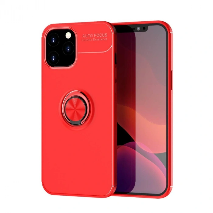 Apple İphone 12 Pro Max Kılıf Range Yüzüklü Silikon - Kırmızı