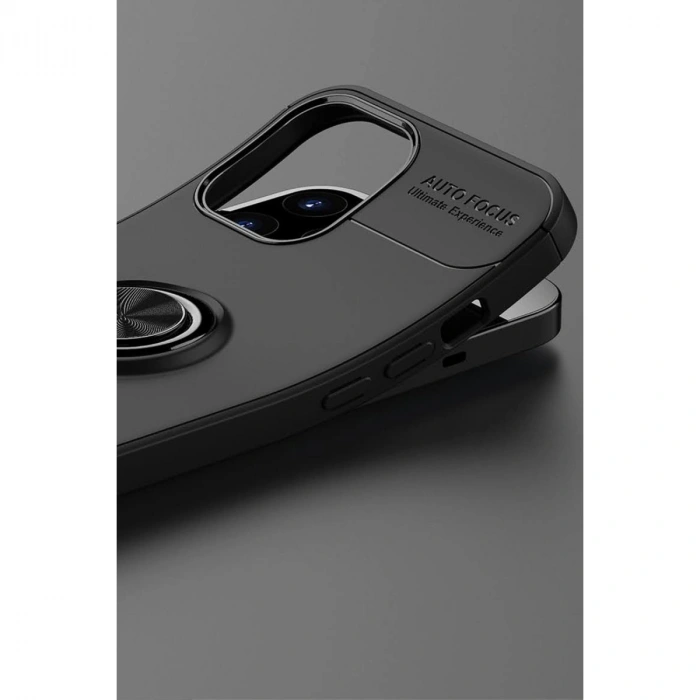 Apple İphone 12 Pro Max Kılıf Range Yüzüklü Silikon - Siyah-kırmızı